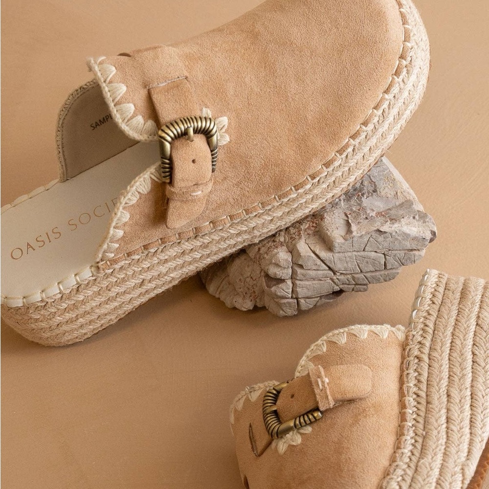 The Edith Almond Clog Raffia Mule with Western Buckles - Picture 5 of 7